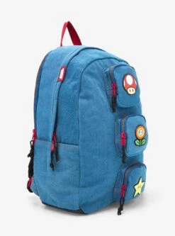 Nintendo Super Mario Bros. Icons Denim Multi-Pocket Backpack — BoxLunch Exclusive -Bioworld Store 34000267 av1 1